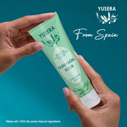 YUSERA Olive Facial Scrub 60ml - Natural Olive Granules | Suitable for All Skin Types