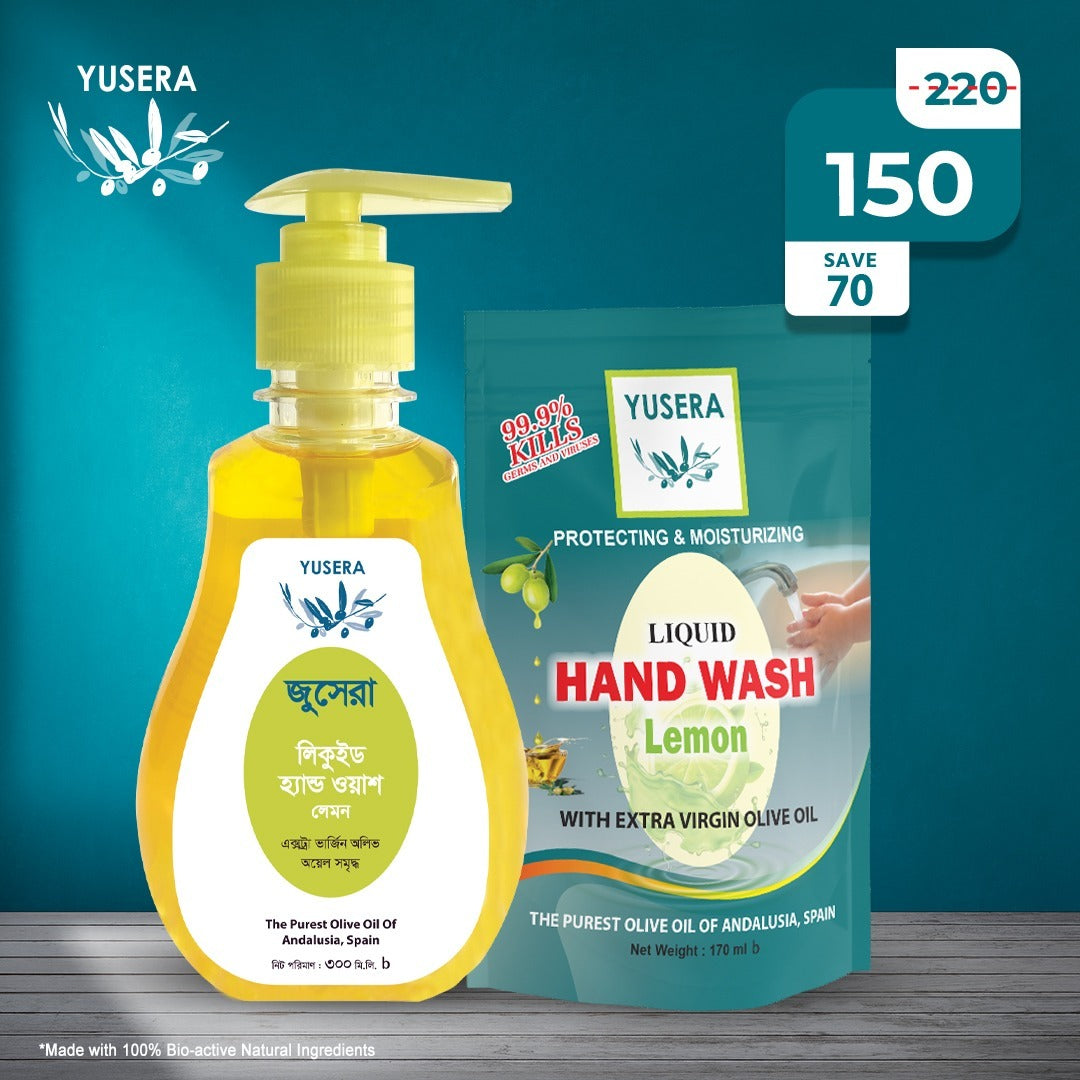 Yusera Hand Hygiene Care Combo – Lemon Liquid Hand Wash 300ml+ Lemon Refill 170ml
