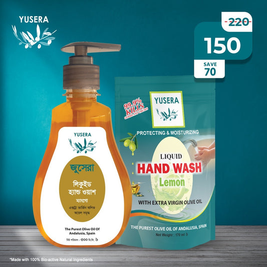 Yusera Hand Hygiene Care Combo – Mango Liquid Hand Wash 300ml + Lemon Refill 170ml