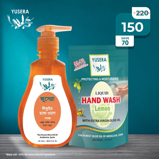 Yusera Hand Hygiene Care Combo – Orange Liquid Hand Wash 300ml+ Lemon Refill 170ml