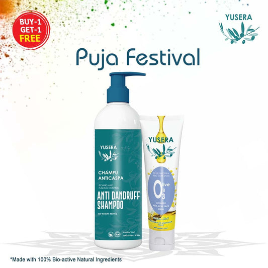 Yusera Clear Skin & Scalp Combo – Anti-Dandruff Shampoo 300ml + Ozonized Anti-Acne Face Wash 80ml