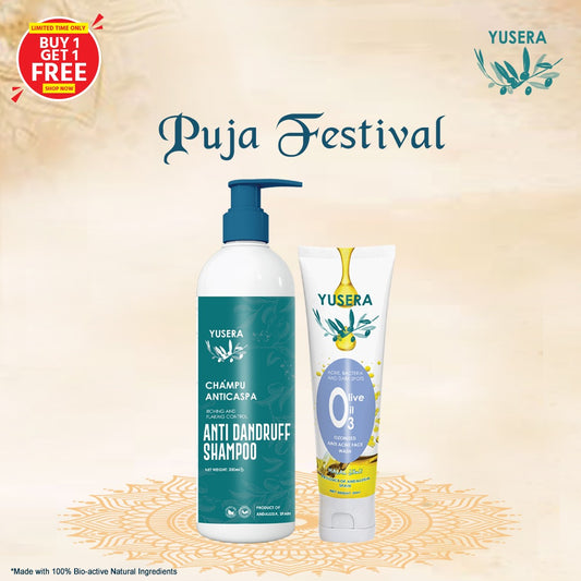 Yusera Clear Skin & Scalp Combo – Anti-Dandruff Shampoo 300ml + Ozonized Anti-Acne Face Wash 80ml