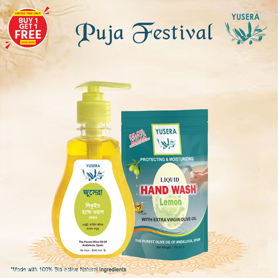 Yusera Hand Hygiene Care Combo – Lemon Liquid Hand Wash 300ml+ Lemon Refill 170ml