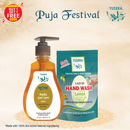 Yusera Hand Hygiene Care Combo – Mango Liquid Hand Wash 300ml + Lemon Refill 170ml