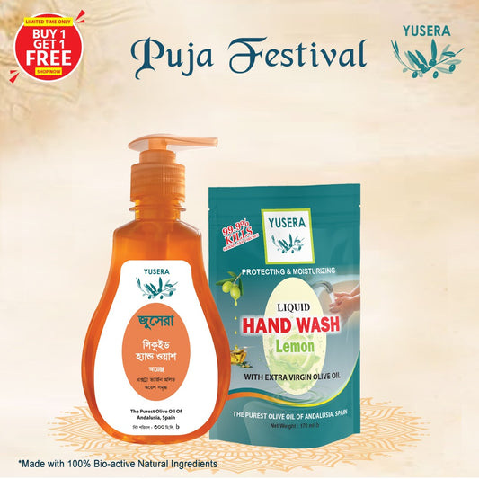 Yusera Hand Hygiene Care Combo – Orange Liquid Hand Wash 300ml+ Lemon Refill 170ml