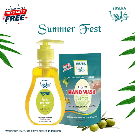 Yusera Hand Hygiene Care Combo – Lemon Liquid Hand Wash 300ml+ Lemon Refill 170ml