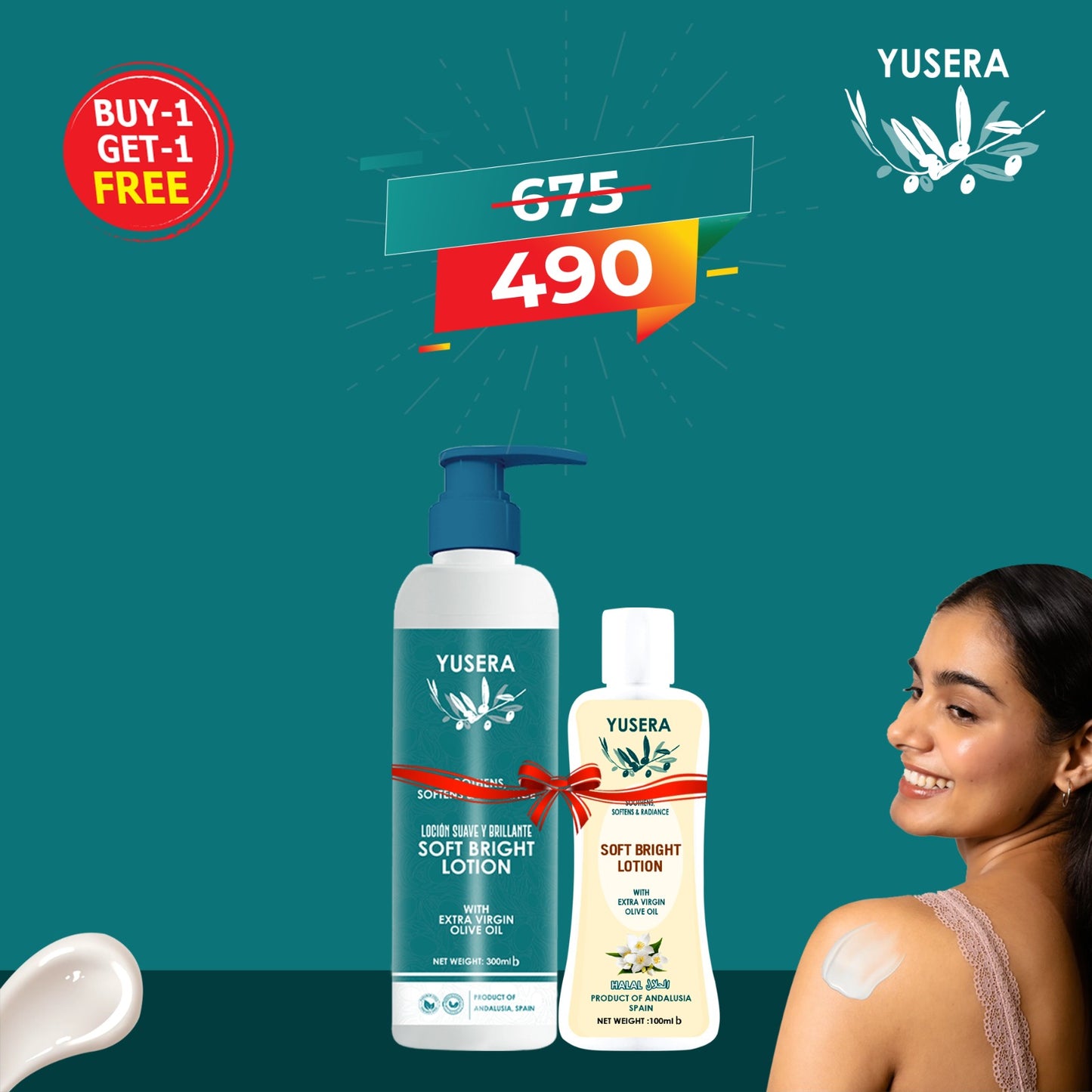 Buy 1 Get 1 FREE!  – Yusera Soft Bright Lotion 300ml + FREE 100ml