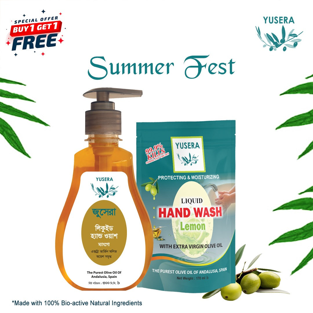 Yusera Hand Hygiene Care Combo – Mango Liquid Hand Wash 300ml + Lemon Refill 170ml