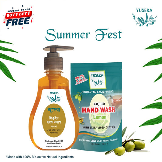 Yusera Hand Hygiene Care Combo – Mango Liquid Hand Wash 300ml + Lemon Refill 170ml