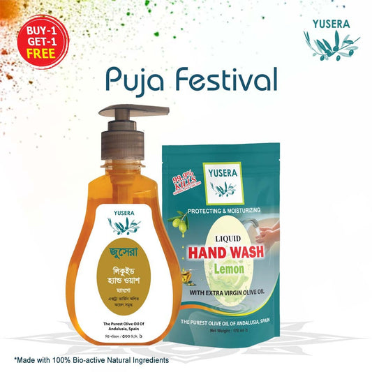 Yusera Hand Hygiene Care Combo – Mango Liquid Hand Wash 300ml + Lemon Refill 170ml