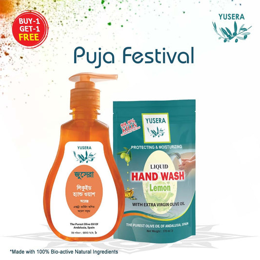 Yusera Hand Hygiene Care Combo – Orange Liquid Hand Wash 300ml+ Lemon Refill 170ml